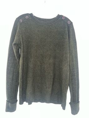 Pink Clover Olive Crewneck Sweater with Shoulder Buttons